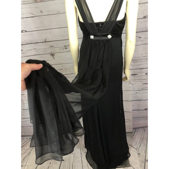 Dessy Collection lux chiffon black dress, V-neck on the front & back size 6 - Picture 11 of 12